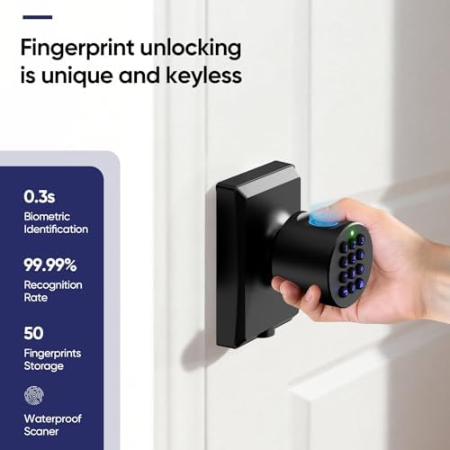 Fingerprint Smart Keyless Entry Door Lock Knob Biometric Keypad Digtal Lock