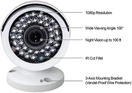 1 Pack Analog HD 1080p Wired Bullet Camera (White, Camera Only, Compatible wi...