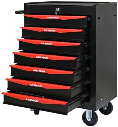 Heavy Duty 7-Drawer Rolling Tool Chest, Key Lock Tool Storage Cabinet with Lo...