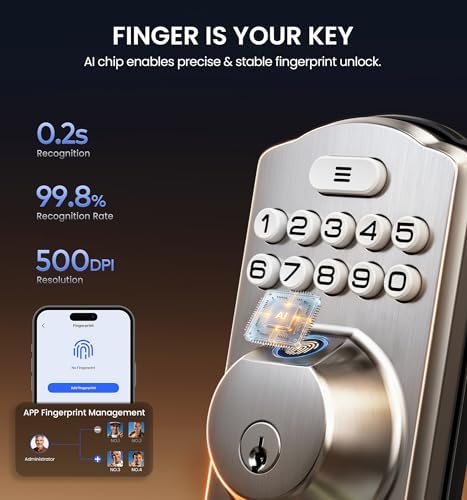 Veise VE012W-H Wi-Fi Smart Front Door Lock Set with Handle, Satin Nickel