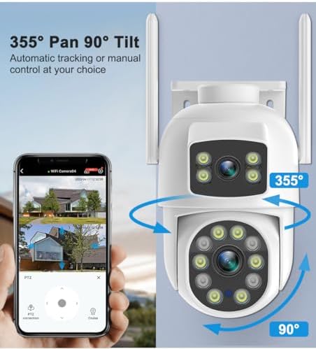 EVERSECU Dual Lens Linkage 6MP WiFi PTZ Security Camera Outdoor, 360° View, A...