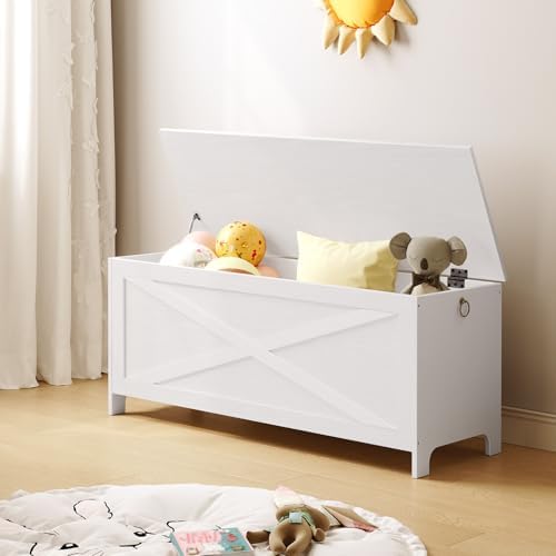 MAHANCRIS 47.2" Storage Chest with Lid, Storage Bench with Safety Hinges