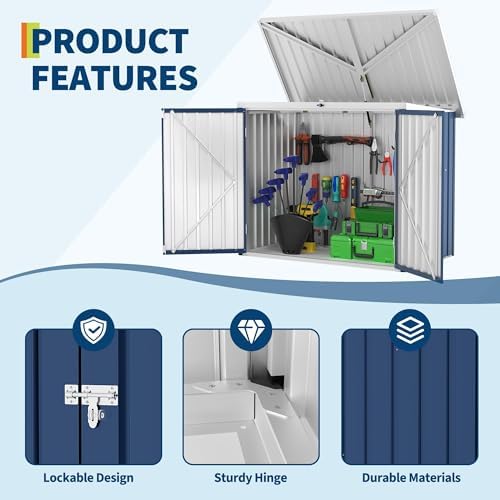 Outdoor Trash Can Storage Box with Lock Latch & Sloped Roof, Outdoor Stor...