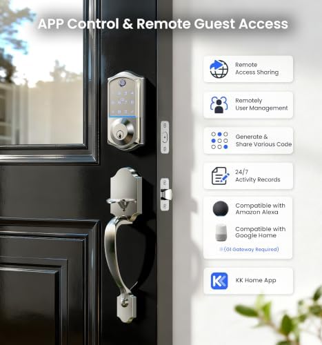 Veise VE017-H 8-in-1 Fingerprint Smart Front Door Lock Set, Satin Nickel