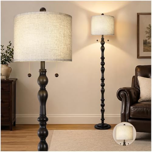 Scenekoy 65.5" Retro Farmhouse Real Wood Floor Lamp for Living Room Offi...