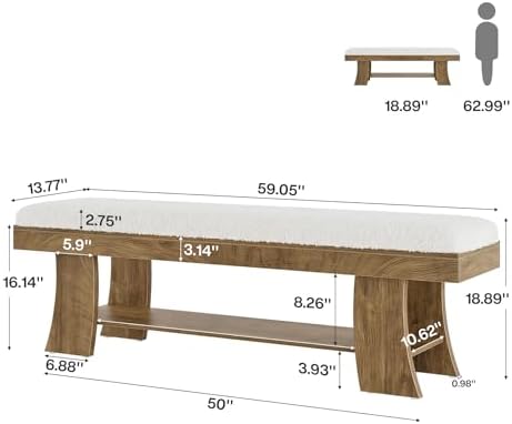 Tribesigns 59-Inch Upholstered Entryway Bench with Storage Shelf, Indoor Cush...