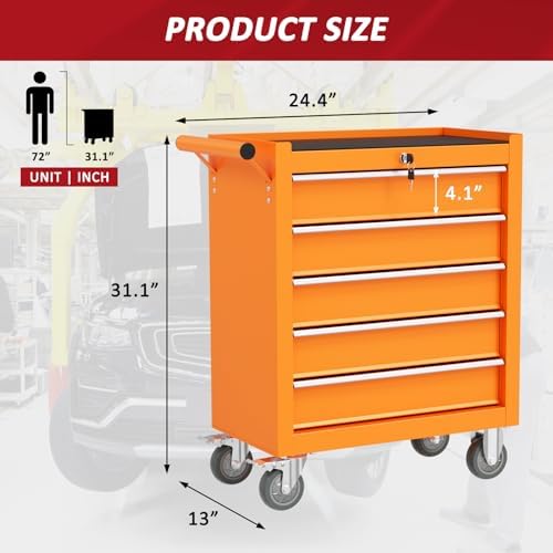 5 Drawers Rolling Tool Chest with Wheels, Portable Rolling Tool Boxes with Wh...