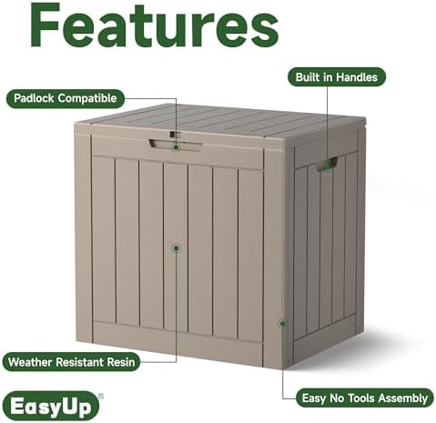 EasyUp Outdoor Storage Box, Waterproof Resin Deck Box, Reinforced Stability U...