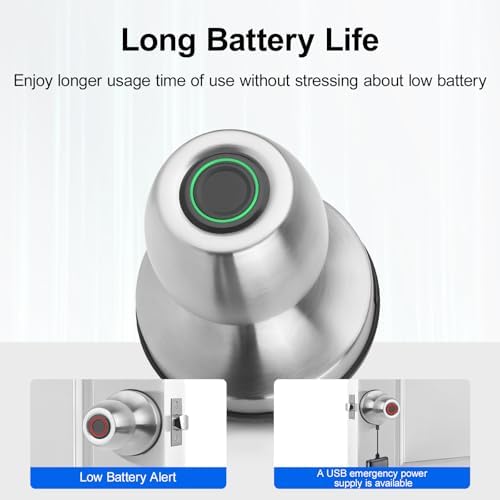 Smart Fingerprint Door Knob, 3-in-1 Keyless Entry with Auto Lock & App, B...