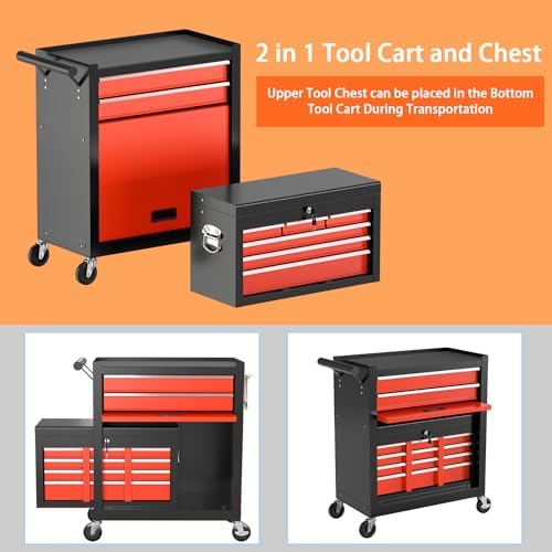 8-Drawer High Capacity Rolling Tool Chest, Removable Cabinet Storage Tool Box...