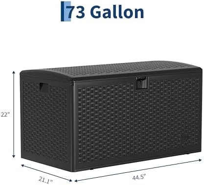 73 Gallon Waterproof Large Resin Deck Box Indoor Outdoor, Lockable Storage Co...