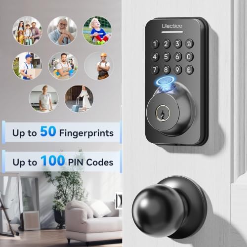 Ulecoce U68 Fingerprint Keypad Deadbolt with Knob Set, Matte Black