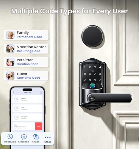 Veise VE029-E WiFi Smart Lever Lock with Non-Keyed Deadbolt, Matte Black