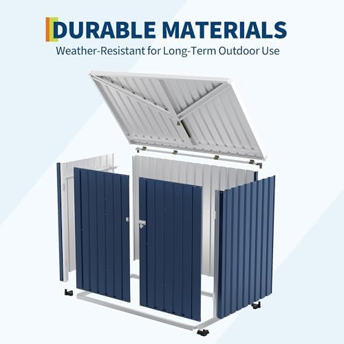 Outdoor Trash Can Storage Box with Lock Latch & Sloped Roof, Outdoor Stor...