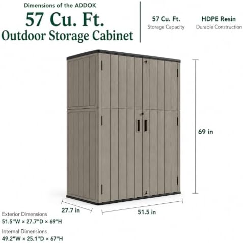 ADDOK 57 Cu.Ft Outdoor Storage Shed,Resin Storage Cabinet with Floor