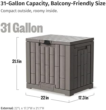 EAST OAK Outdoor Storage Box, 31 Gallon Deck Box, Waterproof Resin Storage Bi...