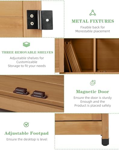 68'' Outdoor Storage Cabinet, Wooden Garden Tool Cabinet with Metal Top