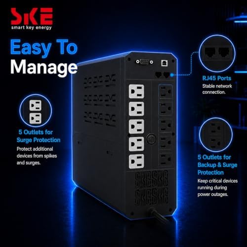 SKE 1500VA/900W Small UPS Battery Backup & Surge Protector