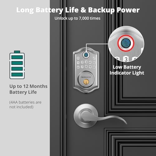 AkaGear Fingerprint Keyless Entry Door Lock with Lever Handle Set, Nickel