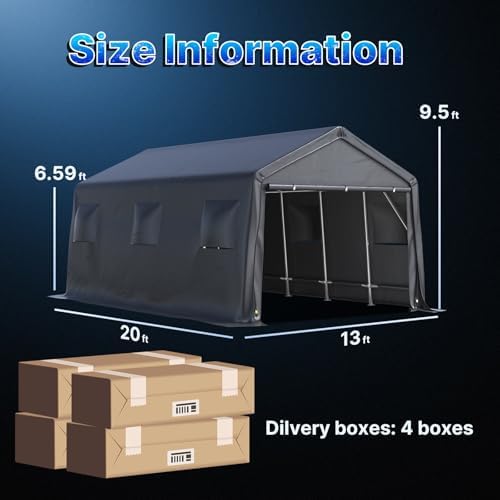 ADVANCE OUTDOOR 13x20 ft Carport 2 Roll up Doors & Vents Outdoor Portable...