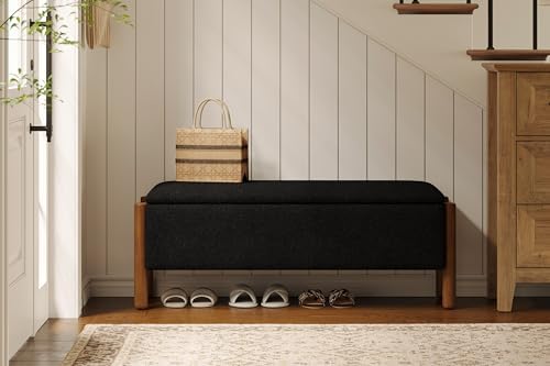 Modern Storage Benches with Walnut Wood Legs, 47'' Ottoman Bench with...