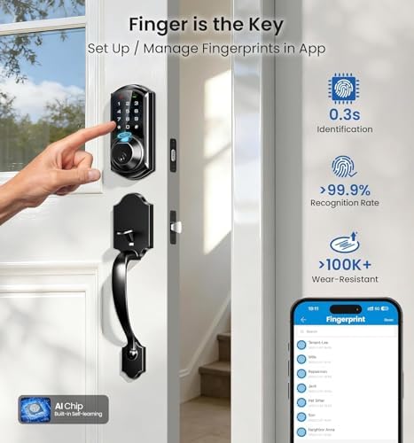 Veise VE07 Fingerprint Smart Deadbolt Lock, App Control, Fobs, Matte Black