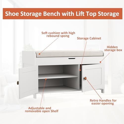 HOMEFORT 30" Shoe Bench with Lift Top Storage, Entryway Bench with Cushi...