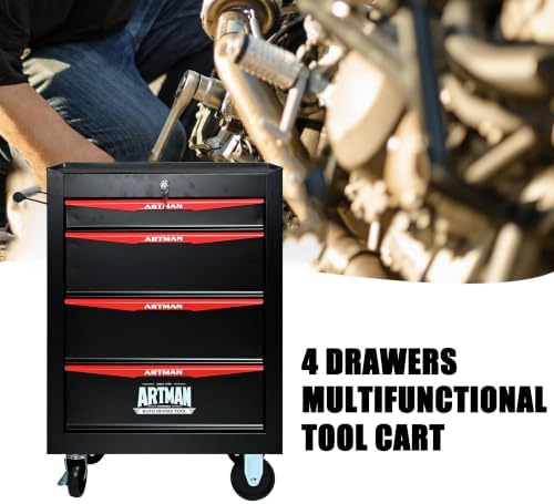 Heavy Duty 4-Drawer Rolling Tool Chest, Key Lock Tool Storage Cabinet with Lo...