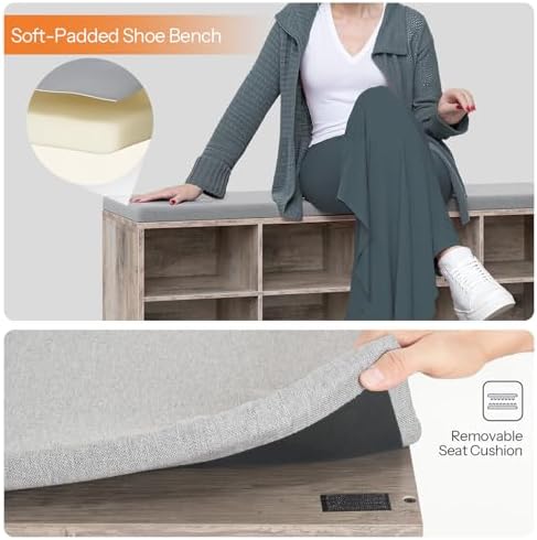 HOOBRO Shoe Storage Bench with Cushion, 39.4" L Entryway Bench
