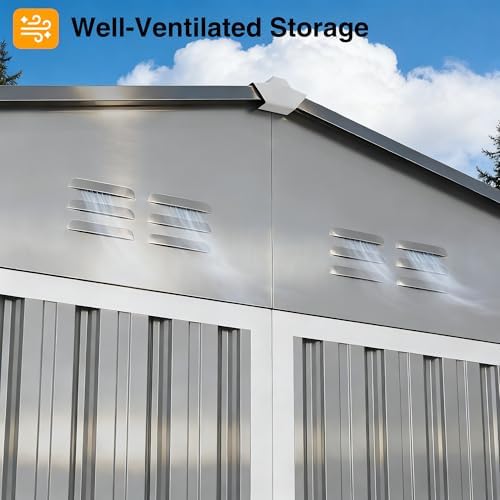 14 x 12FT Outdoor Storage Shed,Grey Metal Waterproof Shed with Door