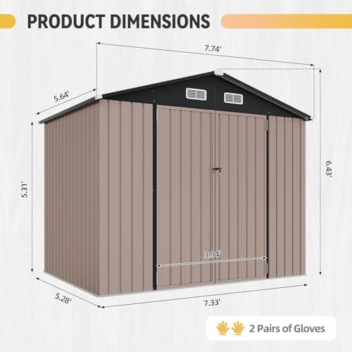 Aoxun 8'x6' Metal Storage Shed with Floor & 2 Magnetic Sensor Lig...