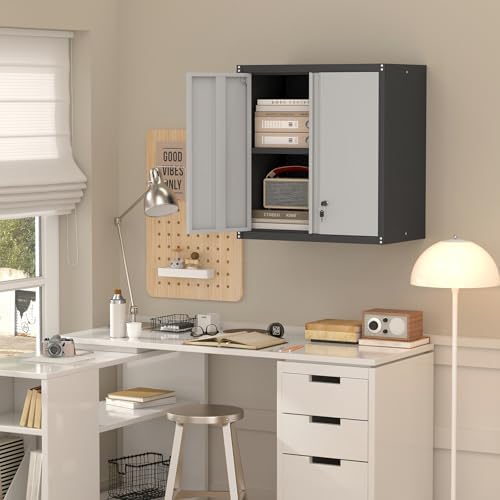 Locking Metal Wall Cabinet, 28" Metal Storage Cabinets with Doors and Sh...
