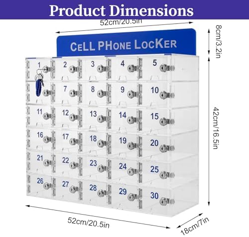 30 Slots Acrylic Clear Cell Phone Locker Box