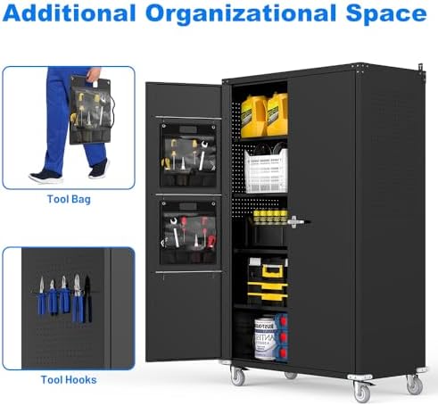 Yeeoy 72" Wide&Deep Metal Garage Storage Cabinet with Wheels, Black