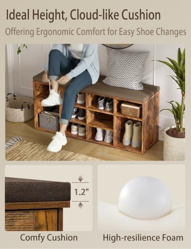 DINZI LVJ Shoe Storage Bench with Cushion, 40.9" Cubby Shoe Rack, 12-Cubby