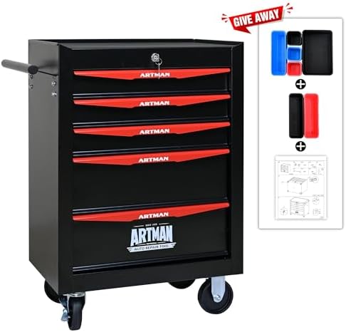 Heavy Duty 5-Drawer Rolling Tool Chest, Key Lock Tool Storage Cabinet with Lo...