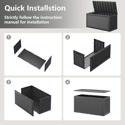 Resin Outdoor Deck Storage Box Waterproof (Black, 110 Gallon)