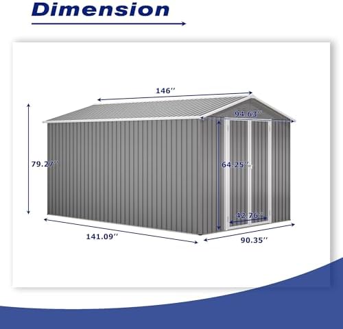 YOPTO 8x12 FT Outdoor Storage Shed W/Floor Frame,Metal Shed W/Double Lockable...