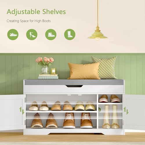 usikey Shoe Bench with Lift Top Storage, Entryway Bench with Padded Seat Cush...