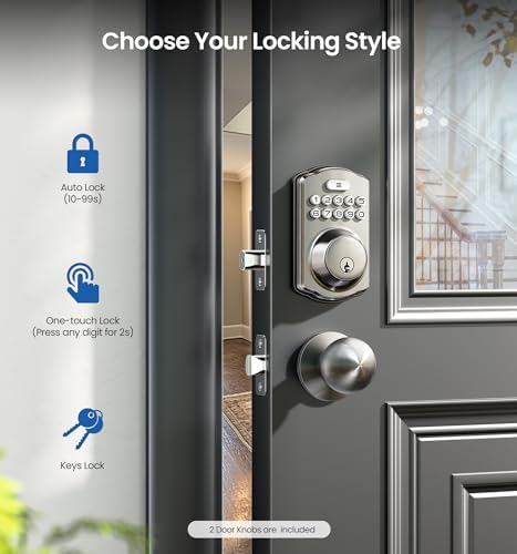 Veise KS01C Keyless Entry Deadbolt Door Lock with Knobs, Satin Nickel