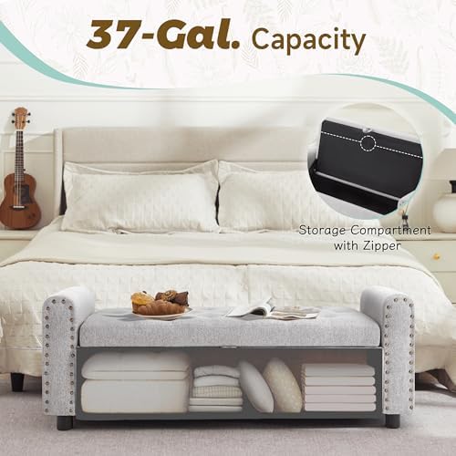 Ottoman with Storage, Tufted Storage Bench for Bedroom, 48" Fabrics End ...