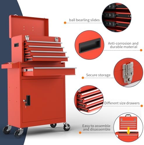 5-Drawer High Capacity Rolling Tool Chest, Removable Cabinet Storage Tool Box...