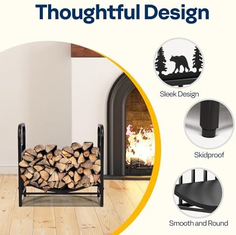 VIVOHOME 16.5 in Decorative Firewood Storage Log Rack with Bear Pattern