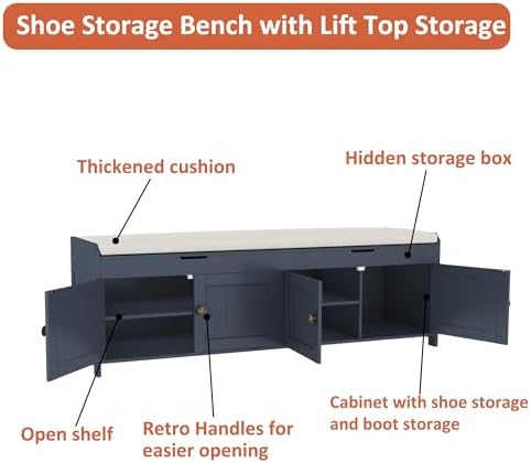 HOMEFORT 54.4" Shoe Bench with Lift Top Storage, Entryway Bench with Cus...