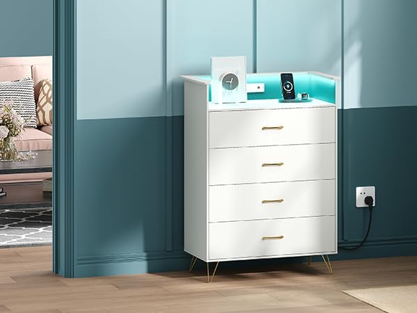Jojoka 4 Drawer Dresser with RGB LED Light & Charging Station - Modern Ch...