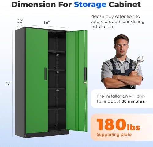 INTERGREAT Storage Cabinet with Doors and Shelves, Metal Garage Storage Cabin...