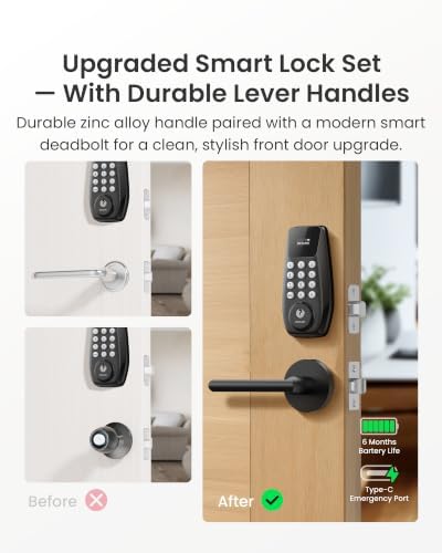 DESLOC C100 Plus Smart Lock with 2 Lever Handles, Built-in WiFi