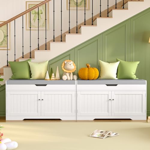 usikey Shoe Bench with Lift Top Storage, Entryway Bench with Padded Seat Cush...