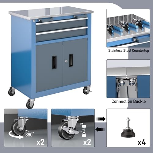 LARBANKE 20 Drawer Rolling Tool Chest Combo,with Wheels & Foot Pads, Blue