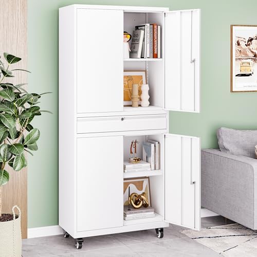 73" Metal Garage Storage Cabinet with Wheels, Rolling Tool Storage with ...
